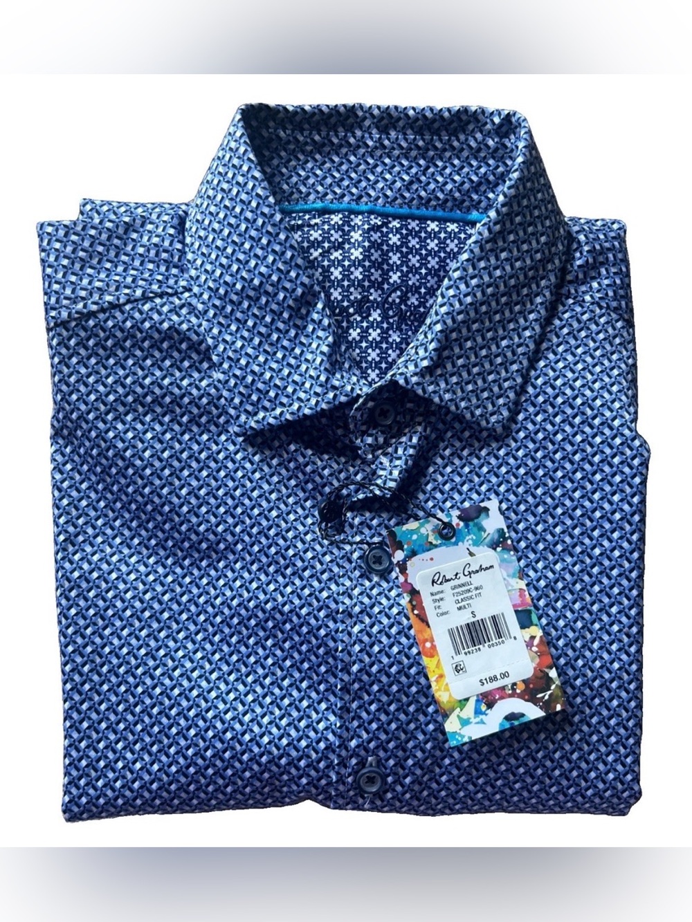 Robert Graham Navy and Light Blue Geometric Casual Button-Down Shirt